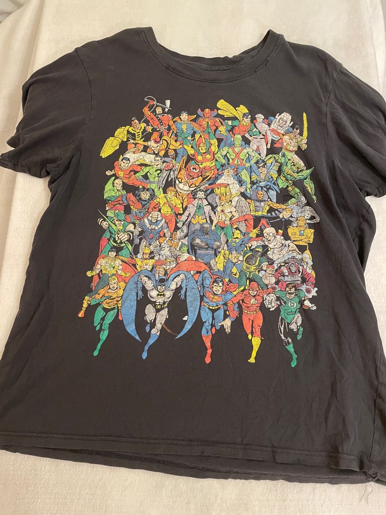 Dc Comics 100% Cotton Black Short Sleeve Tee With Multicolor Superhero Graphic
